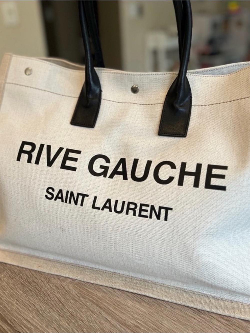 Saint Laurent Canvas Rive Gauche Tote in Natural with Black Handles